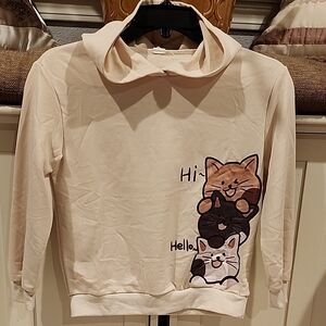 Shein Cute Cat Print Cream Hoodie 9Y Kt1